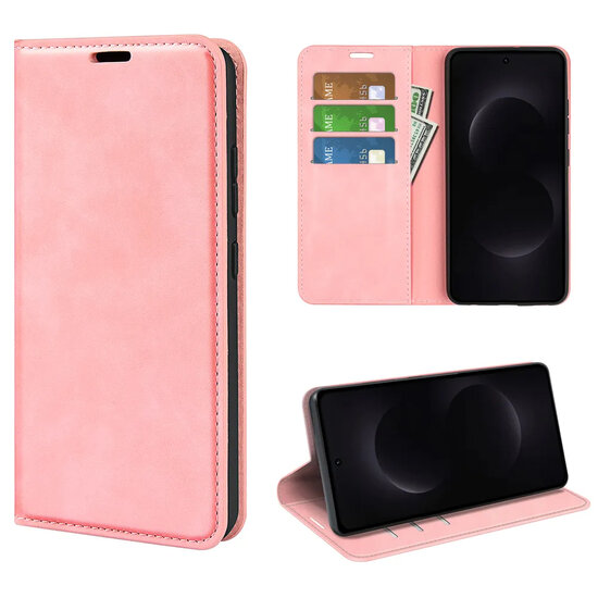 Samsung Galaxy S26 Ultra Hoesje - MobyDefend Luxe Wallet Bookcase (Magnetische Sluiting) - Roze