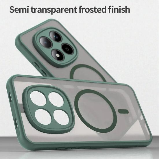 Xiaomi Redmi Note 15 Pro 5G Hoesje - MobyDefend MagSafe Case Mat Transparant Met Gekleurde Rand - Groen