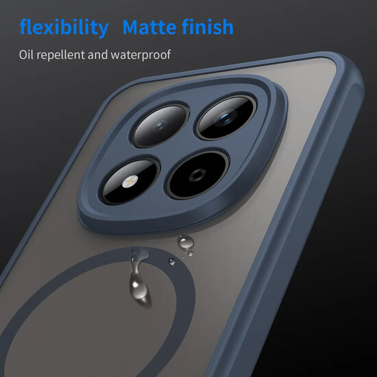 Xiaomi Redmi Note 15 Pro 5G Hoesje - MobyDefend MagSafe Case Mat Transparant Met Gekleurde Rand - Blauw