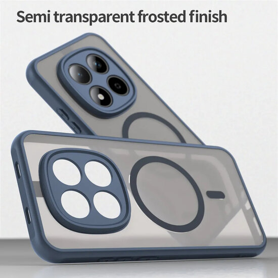 Xiaomi Redmi Note 15 Pro 5G Hoesje - MobyDefend MagSafe Case Mat Transparant Met Gekleurde Rand - Blauw