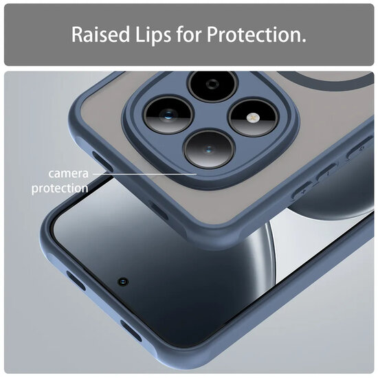 Xiaomi Redmi Note 15 Pro 5G Hoesje - MobyDefend MagSafe Case Mat Transparant Met Gekleurde Rand - Blauw