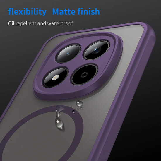 Xiaomi Redmi Note 15 Pro 5G Hoesje - MobyDefend MagSafe Case Mat Transparant Met Gekleurde Rand - Paars