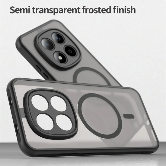 Xiaomi Redmi Note 15 Pro 5G Hoesje - MobyDefend MagSafe Case Mat Transparant Met Gekleurde Rand - Zwart