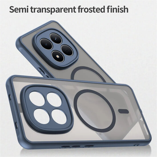 Xiaomi Redmi Note 15 Pro 4G Hoesje - MobyDefend MagSafe Case Mat Transparant Met Gekleurde Rand - Blauw