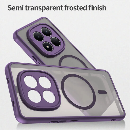 Xiaomi Redmi Note 15 Pro 4G Hoesje - MobyDefend MagSafe Case Mat Transparant Met Gekleurde Rand - Paars
