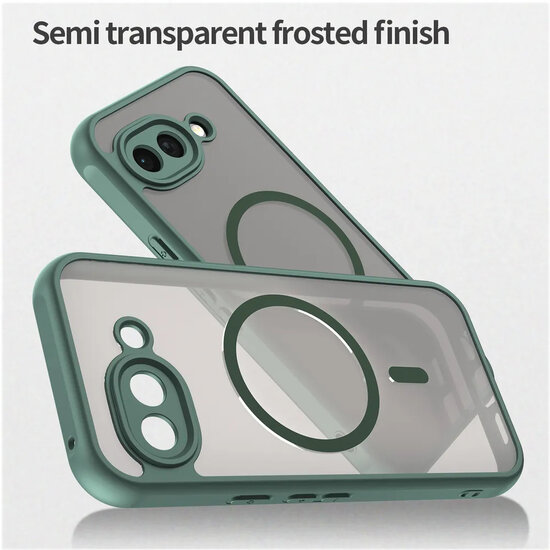 Google Pixel 10a Hoesje - MobyDefend MagSafe Case Mat Transparant Met Gekleurde Rand - Groen