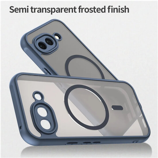 Google Pixel 10a Hoesje - MobyDefend MagSafe Case Mat Transparant Met Gekleurde Rand - Blauw