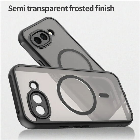 Google Pixel 10a Hoesje - MobyDefend MagSafe Case Mat Transparant Met Gekleurde Rand - Zwart