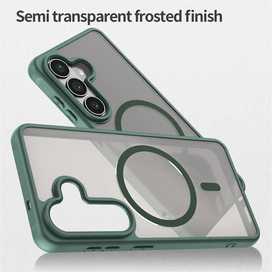 Samsung Galaxy S26 Hoesje - MobyDefend MagSafe Case Mat Transparant Met Gekleurde Rand - Groen