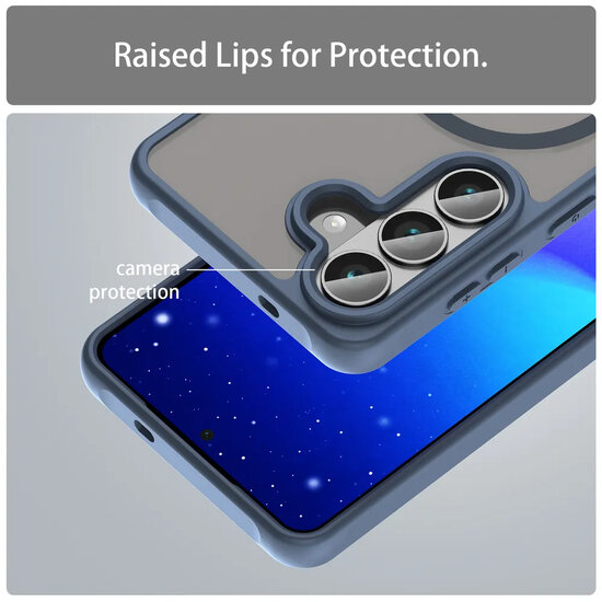 Samsung Galaxy S26 Hoesje - MobyDefend MagSafe Case Mat Transparant Met Gekleurde Rand - Blauw
