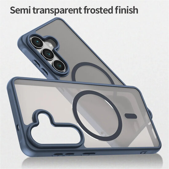 Samsung Galaxy S26 Hoesje - MobyDefend MagSafe Case Mat Transparant Met Gekleurde Rand - Blauw