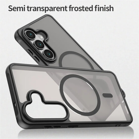 Samsung Galaxy S26 Hoesje - MobyDefend MagSafe Case Mat Transparant Met Gekleurde Rand - Zwart