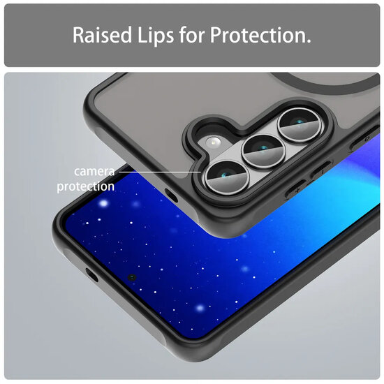 Samsung Galaxy S26 Hoesje - MobyDefend MagSafe Case Mat Transparant Met Gekleurde Rand - Zwart
