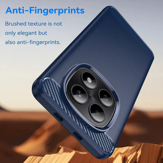 Xiaomi Redmi Note 15 5G Hoesje - MobyDefend TPU Backcover - Geborstelde Metaal &amp; Carbon-Look - Blauw