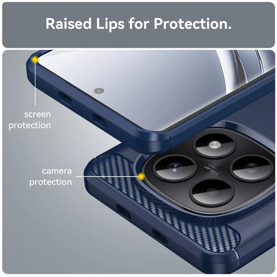 Xiaomi Redmi Note 15 5G Hoesje - MobyDefend TPU Backcover - Geborstelde Metaal &amp; Carbon-Look - Blauw