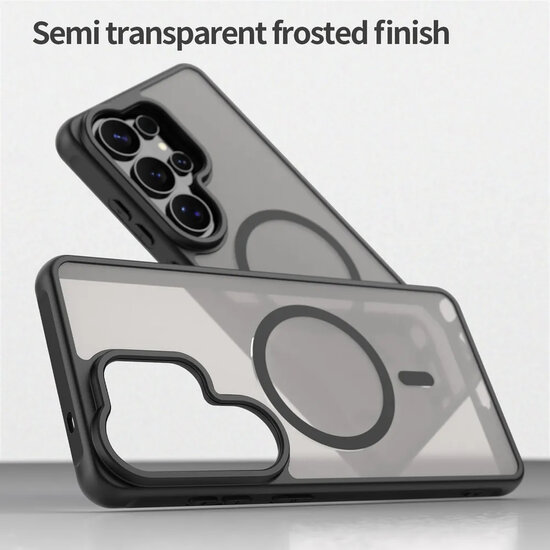 Samsung Galaxy S26 Ultra Hoesje - MobyDefend MagSafe Case Mat Transparant Met Gekleurde Rand - Zwart