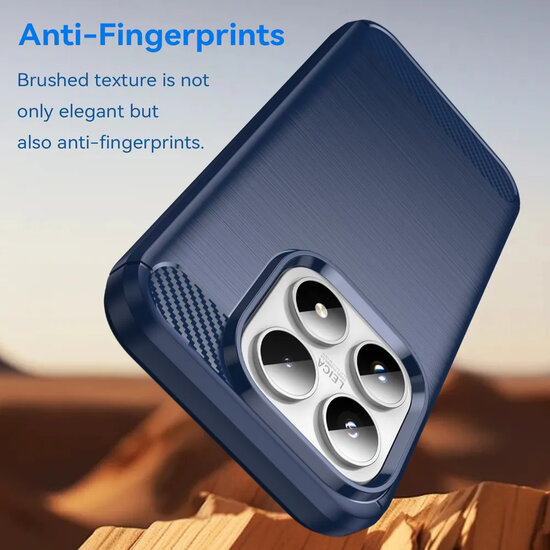 Xiaomi 17 Hoesje - MobyDefend TPU Backcover - Geborstelde Metaal &amp; Carbon-Look - Blauw