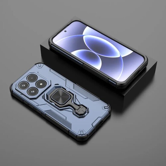 Xiaomi 17 Hoesje - MobyDefend Dubbelgelaagde Pantsercase Met Standaard - Blauw
