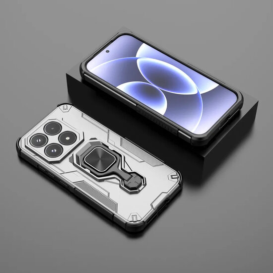 Xiaomi 17 Hoesje - MobyDefend Dubbelgelaagde Pantsercase Met Standaard - Zilvergrijs