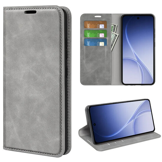 Oppo Reno15 Hoesje - MobyDefend Luxe Wallet Bookcase (Magnetische Sluiting) - Grijs