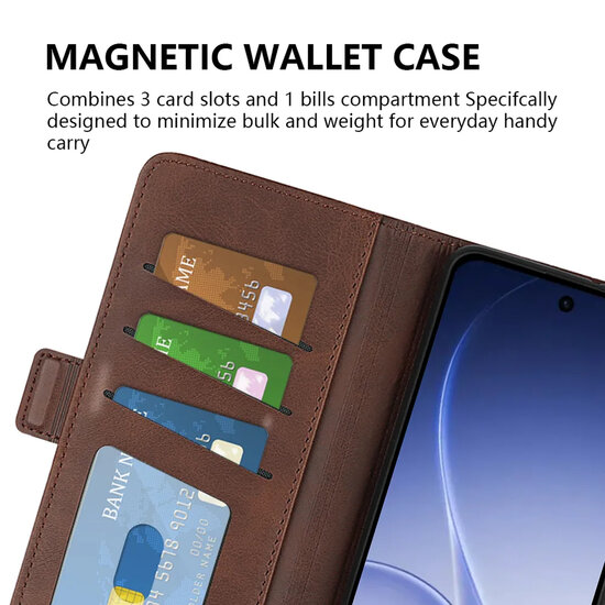Oppo Reno15 Hoesje - MobyDefend Luxe Wallet Book Case (Sluiting Zijkant) - Lichtbruin