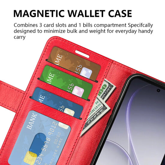 Oppo Reno15 F / Oppo Reno15 FS Hoesje - MobyDefend Wallet Book Case (Sluiting Achterkant) - Rood