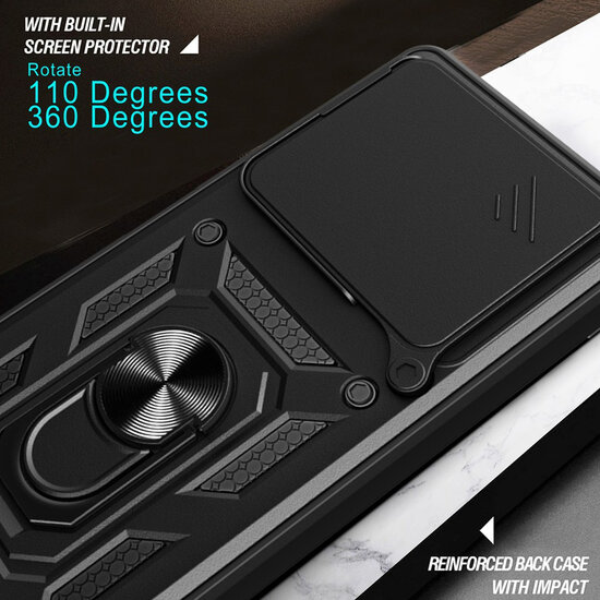Xiaomi Redmi Note 15 Pro 4G Hoesje - MobyDefend Pantsercase Met Draaibare Ring - Zilvergrijs