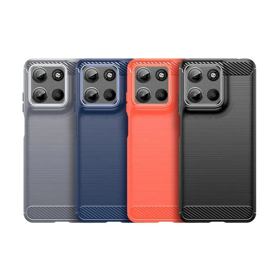 Motorola Moto G17 / Motorola Moto G17 Power Hoesje - MobyDefend TPU Backcover - Geborstelde Metaal &amp; Carbon-Look - Blauw