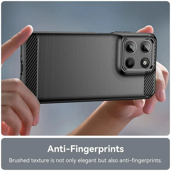 Motorola Moto G17 / Motorola Moto G17 Power Hoesje - MobyDefend TPU Backcover - Geborstelde Metaal &amp; Carbon-Look - Zwart