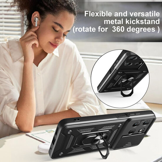 Motorola Moto G17 / Motorola Moto G17 Power Hoesje - MobyDefend Pantsercase Met Draaibare Ring - Zilvergrijs