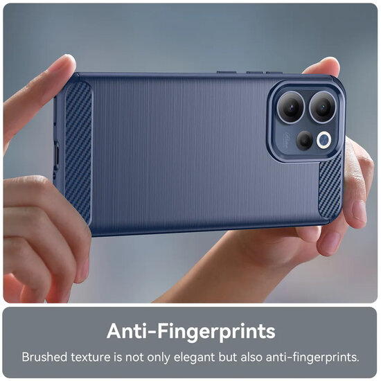 Oppo Reno15 F / Oppo Reno15 FS Hoesje - MobyDefend TPU Backcover - Geborstelde Metaal &amp; Carbon-Look - Blauw