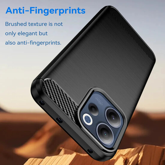 Oppo Reno15 F / Oppo Reno15 FS Hoesje - MobyDefend TPU Backcover - Geborstelde Metaal &amp; Carbon-Look - Zwart