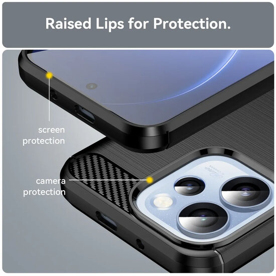 Oppo Reno15 Pro Hoesje - MobyDefend TPU Backcover - Geborstelde Metaal &amp; Carbon-Look - Zwart