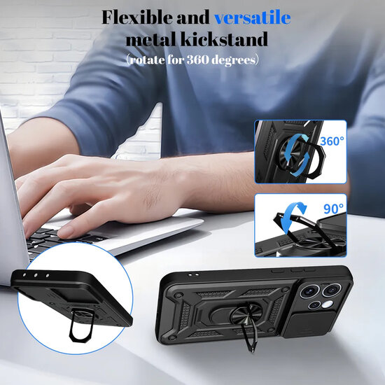 Oppo Reno15 F / Oppo Reno15 FS Hoesje - MobyDefend Pantsercase Met Draaibare Ring - Zilvergrijs