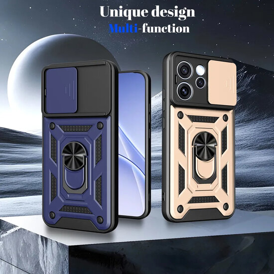 Oppo Reno15 F / Oppo Reno15 FS Hoesje - MobyDefend Pantsercase Met Draaibare Ring - Zilvergrijs