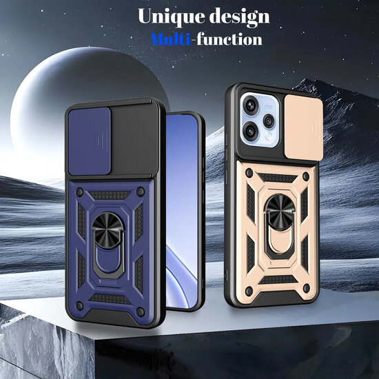 Oppo Reno15 Hoesje - MobyDefend Pantsercase Met Draaibare Ring - Blauw