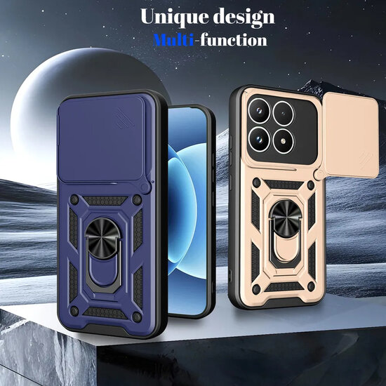 Xiaomi 17 Hoesje - MobyDefend Pantsercase Met Draaibare Ring - Blauw
