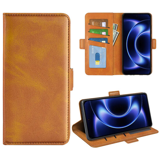 Xiaomi 17 Ultra Hoesje - MobyDefend Luxe Wallet Book Case (Sluiting Zijkant) - Lichtbruin