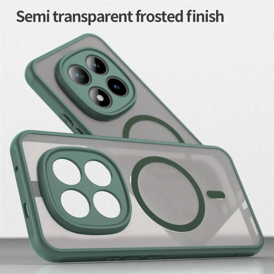 Xiaomi Redmi Note 15 Pro Plus 5G Hoesje - MobyDefend MagSafe Case Mat Transparant Met Gekleurde Rand - Groen