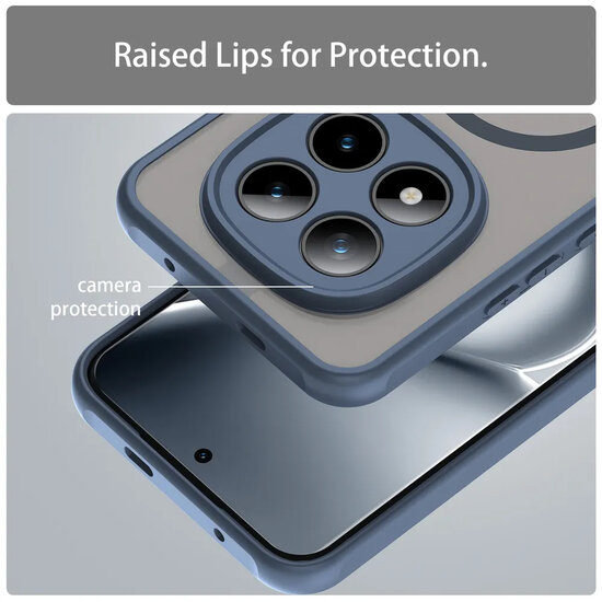 Xiaomi Redmi Note 15 Pro Plus 5G Hoesje - MobyDefend MagSafe Case Mat Transparant Met Gekleurde Rand - Blauw