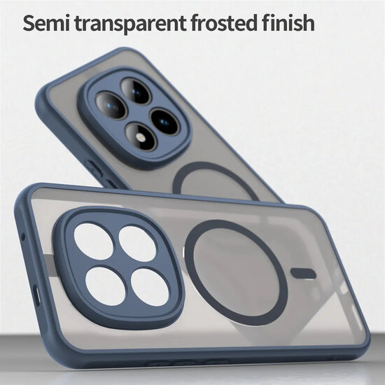 Xiaomi Redmi Note 15 Pro Plus 5G Hoesje - MobyDefend MagSafe Case Mat Transparant Met Gekleurde Rand - Blauw