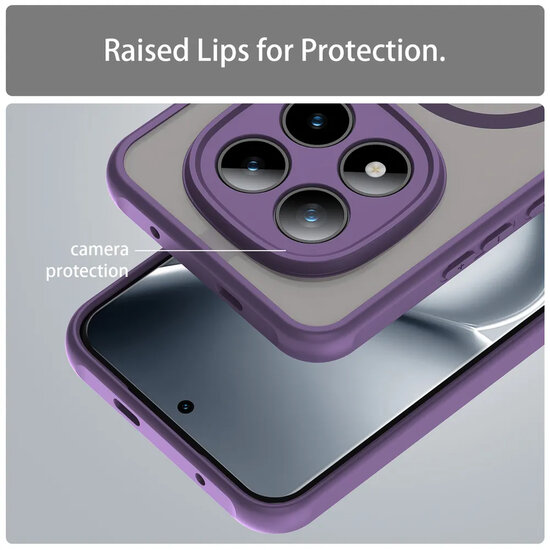 Xiaomi Redmi Note 15 Pro Plus 5G Hoesje - MobyDefend MagSafe Case Mat Transparant Met Gekleurde Rand - Paars