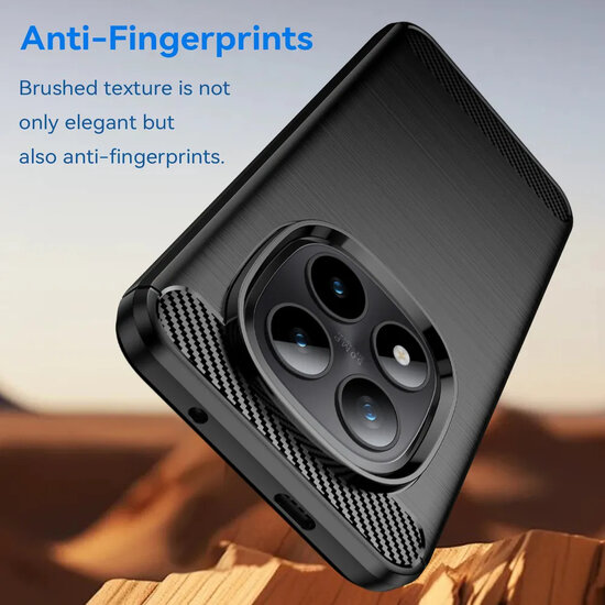 Xiaomi Redmi Note 15 Pro Plus 5G Hoesje - MobyDefend TPU Backcover - Geborstelde Metaal &amp; Carbon-Look - Zwart