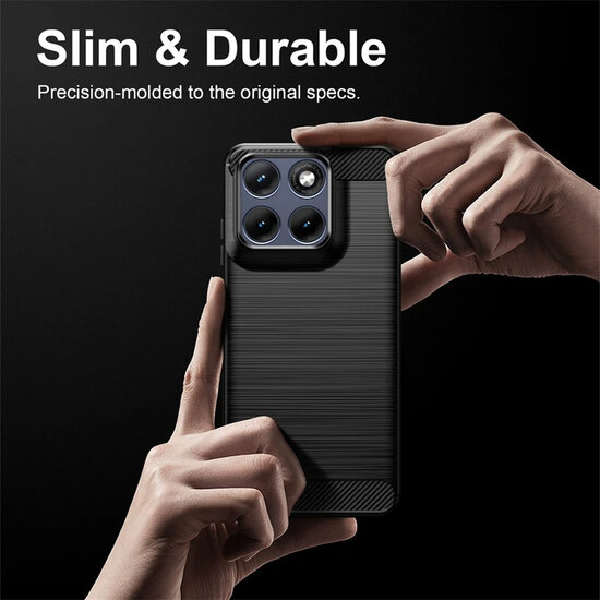 Motorola Edge 70 Fusion Hoesje - MobyDefend TPU Backcover - Geborstelde Metaal &amp; Carbon-Look - Blauw