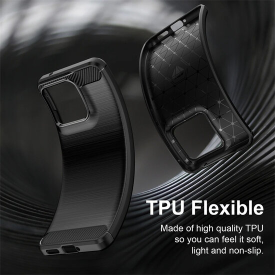 Motorola Edge 70 Fusion Hoesje - MobyDefend TPU Backcover - Geborstelde Metaal &amp; Carbon-Look - Zwart