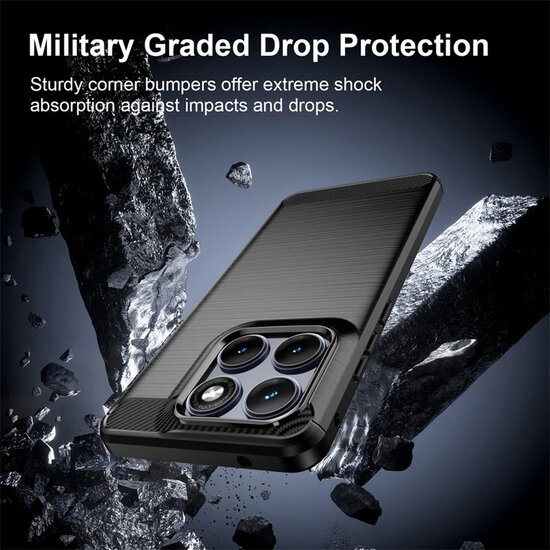 Motorola Edge 70 Fusion Hoesje - MobyDefend TPU Backcover - Geborstelde Metaal &amp; Carbon-Look - Zwart