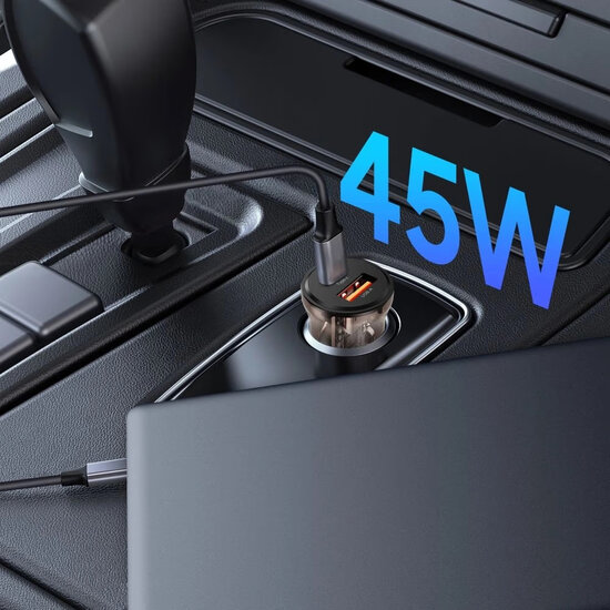 Tech-Protect Car charger - Oplader met 2 poorten, 1x USB-C en 1x USB-A - Grijs