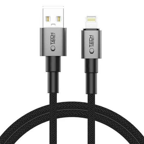 Tech-Protect Ultraboost DNA USB-A naar Lightning kabel - 0,25 Meter - Zwart-Grijs