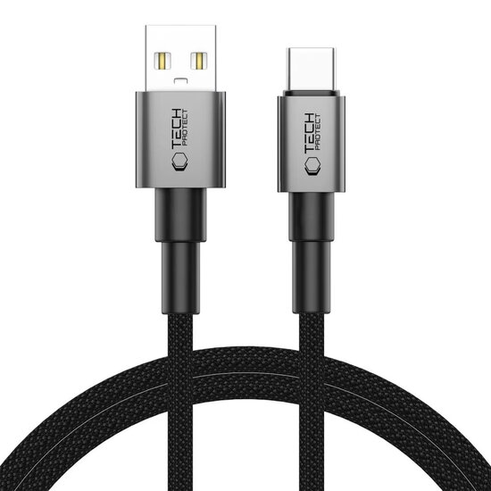 Tech-Protect Ultraboost DNA USB-A naar USB-C kabel - 1 Meter - Zwart-Grijs