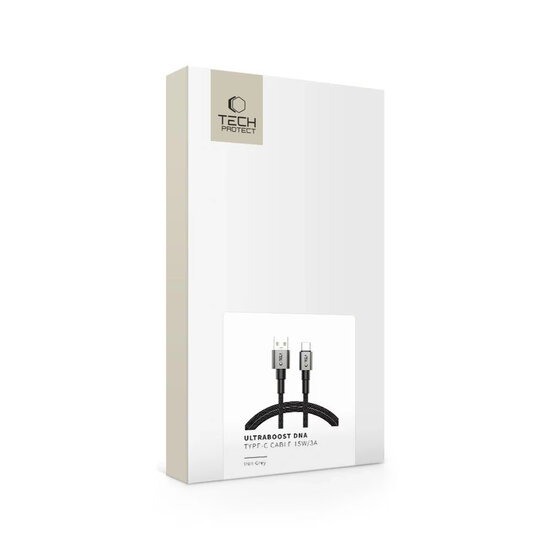 Tech-Protect Ultraboost DNA USB-A naar USB-C kabel - 1 Meter - Zwart-Grijs